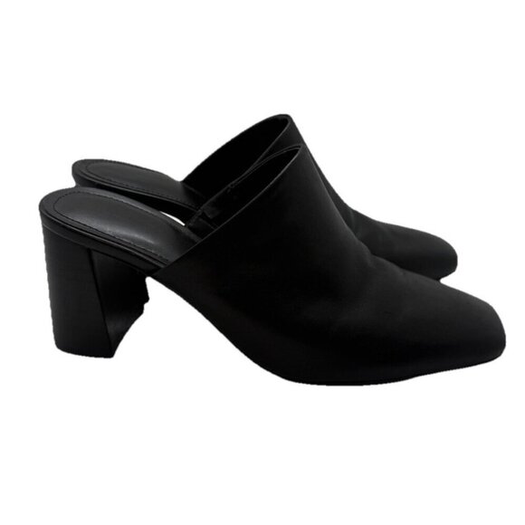 Mark Fisher Square Toe Mule Clog Womens Sz 6.5 Black Leather Chunky Heel Slip On - Picture 1 of 10